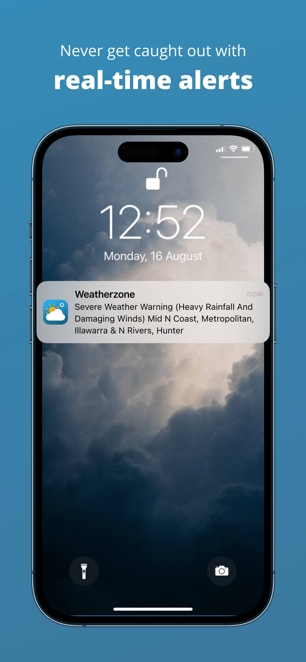 Real-time alerts in Weatherzone app