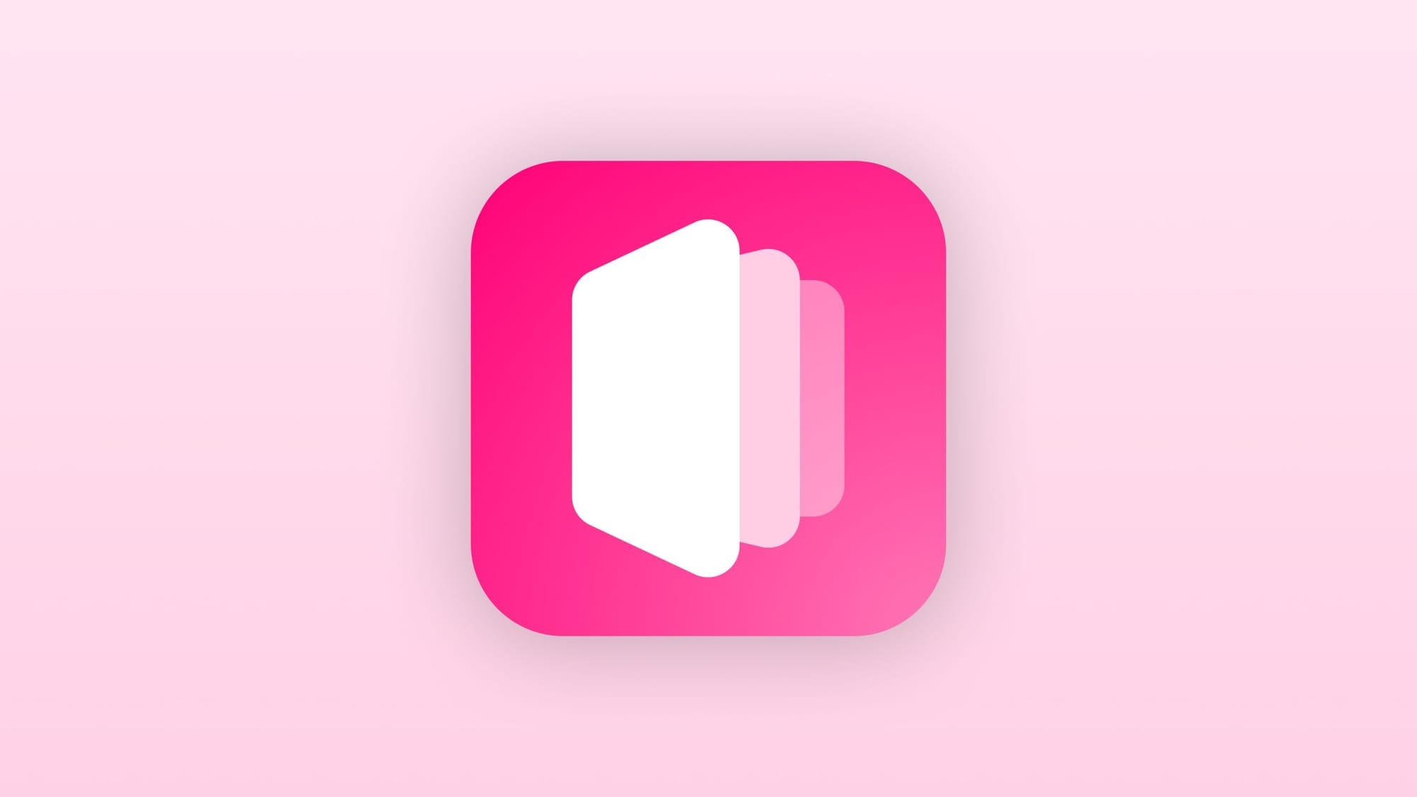 The app icon - which has a pink background and a skewed-card respresentation with rounded corners