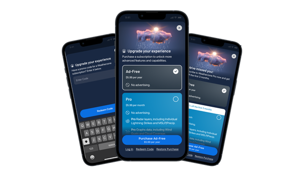 An image of 3 In-App Subscription flow screens on an iPhone device