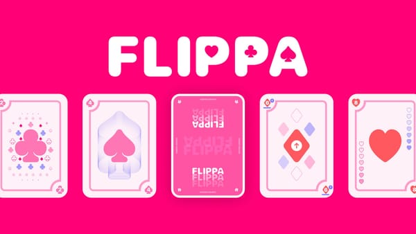 The Flippa logo with a few of the card designs from the game